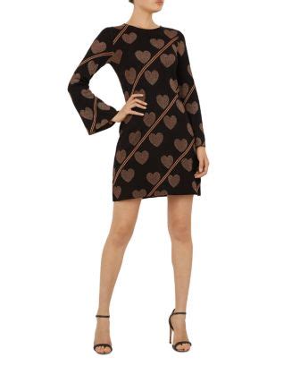 Ted Baker Uzeniaa Joyous Knit Heart Print Rose Gold Metallic